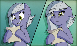 Size: 4500x2700 | Tagged: safe, artist:theclassicthinker, limestone pie, earth pony, pony, g4, eyebrows, eyebrows visible through hair, female, letter, looking at you, mare, solo, tsundere