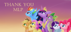 Size: 7008x3198 | Tagged: safe, artist:dusthiel, applejack, fluttershy, pinkie pie, rainbow dash, rarity, spike, twilight sparkle, alicorn, dragon, earth pony, pegasus, pony, unicorn, the last problem, clothes, cowboy hat, crown, end of ponies, female, flying, gigachad spike, gradient background, group, hat, jewelry, looking up, mane seven, mane six, mare, older, older applejack, older fluttershy, older mane seven, older mane six, older pinkie pie, older rainbow dash, older rarity, older spike, older twilight, peytral, princess twilight 2.0, regalia, scarf, thank you, twilight sparkle (alicorn), winged spike, wings