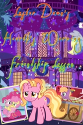 Size: 1023x1529 | Tagged: safe, derpy hooves, li'l cheese, luster dawn, pinkie pie, earth pony, pony, unicorn, fanfic:luster dawn's hearth's warming friendship lesson, g4, my little pony best gift ever, the last problem, apple, cart, fanfic, fanfic art, fanfic cover, female, filly, food, hearth's warming, male, mare, older, older pinkie pie, winter