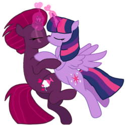Size: 998x998 | Tagged: safe, artist:徐詩珮, fizzlepop berrytwist, tempest shadow, twilight sparkle, alicorn, pony, unicorn, g4, base used, broken horn, duo, female, flying, horn, kiss on the lips, kissing, lesbian, magic, mare, ship:tempestlight, shipping, simple background, transparent background, twilight sparkle (alicorn)