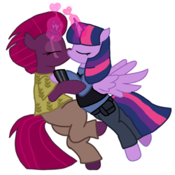 Size: 1018x1015 | Tagged: safe, artist:徐詩珮, fizzlepop berrytwist, tempest shadow, twilight sparkle, alicorn, pony, unicorn, g4, base used, broken horn, duo, female, flying, horn, judy hopps, kiss on the lips, kissing, lesbian, magic, mare, nick wilde, ship:tempestlight, shipping, simple background, transparent background, twilight sparkle (alicorn), zootopia