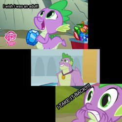 Size: 720x720 | Tagged: safe, edit, edited screencap, screencap, spike, dragon, a dog and pony show, g4, the last problem, adult, adult spike, dankest meme, gigachad spike, meme, older, older spike, teenage spike, teenager, winged spike, wings, wish