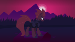 Size: 1920x1080 | Tagged: safe, artist:lost_memory, derpibooru exclusive, tempest shadow, pony, g4, .svg available, female, illustrator, kurzgesagt, lineless, modern art, solo, sunset, svg, twilight (astronomy), vector, wallpaper