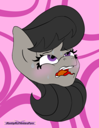 Size: 1671x2160 | Tagged: safe, artist:pdude, octavia melody, earth pony, anthro, g4, ahegao, blushing, disembodied head, female, open mouth, portrait, sketch, solo, sweat, wavy mouth