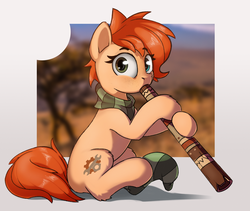Size: 2160x1825 | Tagged: safe, artist:rexyseven, oc, oc only, oc:rusty gears, earth pony, pony, clothes, didgeridoo, female, heterochromia, mare, musical instrument, scarf, sock, solo