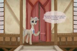Size: 1095x730 | Tagged: safe, artist:violettacamak, mayor mare, earth pony, pony, g4, female, mare, nostalgia, ponyville, ponyville town hall, solo, this ended in tears, town hall, wholesome