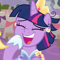 Size: 659x659 | Tagged: safe, screencap, twilight sparkle, alicorn, pony, the last problem, alternate hairstyle, animated, cheek squish, clothes, cropped, crown, cute, dress, female, gif, jewelry, laughing, messy mane, regalia, solo focus, squishy cheeks, twiabetes, twilight sparkle (alicorn)