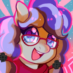 Size: 2048x2048 | Tagged: safe, artist:cherivinca, oc, oc only, oc:cinnabyte, pony, adorkable, bandana, cinnabetes, cute, dork, female, glasses, high res, icon, looking at you, mare, meganekko, open mouth, pigtails, smiling