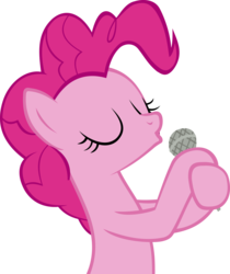 Size: 4540x5394 | Tagged: safe, artist:ironm17, pinkie pie, earth pony, pony, g4, the last laugh, eyes closed, female, microphone, simple background, singing, solo, transparent background, vector
