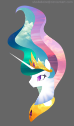 Size: 1000x1700 | Tagged: safe, artist:shadobabe, princess celestia, alicorn, pony, g4, bust, female, gray background, mare, portrait, simple background, solo, texture