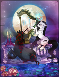 Size: 900x1170 | Tagged: safe, artist:cigarscigarettes, oc, pony, unicorn, harp, moon, musical instrument
