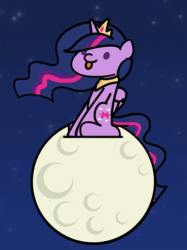 Size: 365x487 | Tagged: safe, artist:flutterluv, spike, twilight sparkle, alicorn, dragon, pony, series:flutterluv's full moon, g4, the last problem, animated, chibi, cute, moon, older, older twilight, older twilight sparkle (alicorn), princess twilight 2.0, spikabetes, tangible heavenly object, tongue out, twiabetes, twilight sparkle (alicorn), winged spike, wings