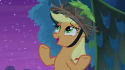 Size: 1920x1080 | Tagged: safe, screencap, applejack, earth pony, pony, g4, going to seed, female, mare, smiling, solo