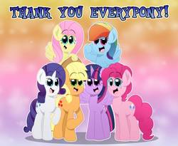 Size: 988x809 | Tagged: safe, artist:aarondrawsarts, applejack, fluttershy, pinkie pie, rainbow dash, rarity, twilight sparkle, alicorn, earth pony, pegasus, pony, unicorn, g4, bittersweet, end of g4, end of ponies, mane six, thank you, twilight sparkle (alicorn)