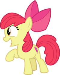 Size: 4920x6139 | Tagged: safe, artist:parclytaxel, edit, editor:slayerbvc, vector edit, apple bloom, earth pony, pony, crusaders of the lost mark, g4, absurd resolution, apple bloom's bow, bow, cropped, cutie mark, female, filly, hair bow, raised hoof, simple background, smiling, solo, the cmc's cutie marks, transparent background, vector