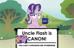 Size: 1024x661 | Tagged: safe, edit, flash sentry, princess cadance, princess flurry heart, princess luna, shining armor, starlight glimmer, sunset shimmer, pony, unicorn, g4, the last problem, change my mind, op is a duck, op is right, op is trying to start shit, starlight glimmer's signs, uncle flash
