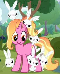 Size: 757x921 | Tagged: safe, screencap, luster dawn, pony, rabbit, unicorn, g4, the last problem, animal, butt touch, cropped, implied angel bunny, tree