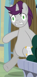 Size: 294x609 | Tagged: safe, screencap, written script, pony, unicorn, g4, the ending of the end, animation error, bipedal, bipedal leaning, cropped, gritted teeth, leaning, male, nervous, stallion