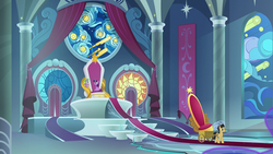 Size: 1920x1080 | Tagged: safe, screencap, cherry cola, cherry fizzy, spike, twilight sparkle, alicorn, dragon, earth pony, pony, g4, the ending of the end, canterlot castle, cart, female, male, mare, royal advisor, stallion, throne, throne room, twilight sparkle (alicorn), winged spike, wings