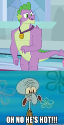 Size: 805x1557 | Tagged: safe, edit, edited screencap, screencap, spike, dragon, g4, the last problem, adult, adult spike, comparison, cropped, gigachad spike, male, meme, nickelodeon, oh no he's hot, older, older spike, spongebob squarepants, squidward tentacles, squilliam returns, stupid sexy spike, winged spike, wings