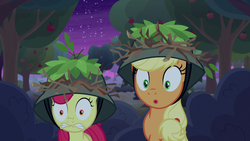 Size: 1280x720 | Tagged: safe, screencap, apple bloom, applejack, earth pony, pony, g4, going to seed, scared