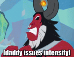Size: 484x372 | Tagged: safe, edit, edited screencap, screencap, lord tirek, centaur, taur, g4, the ending of the end, angry, animated, caption, cropped, daddy issues, image macro, magic, male, meme, shaking, solo, text, x intensifies