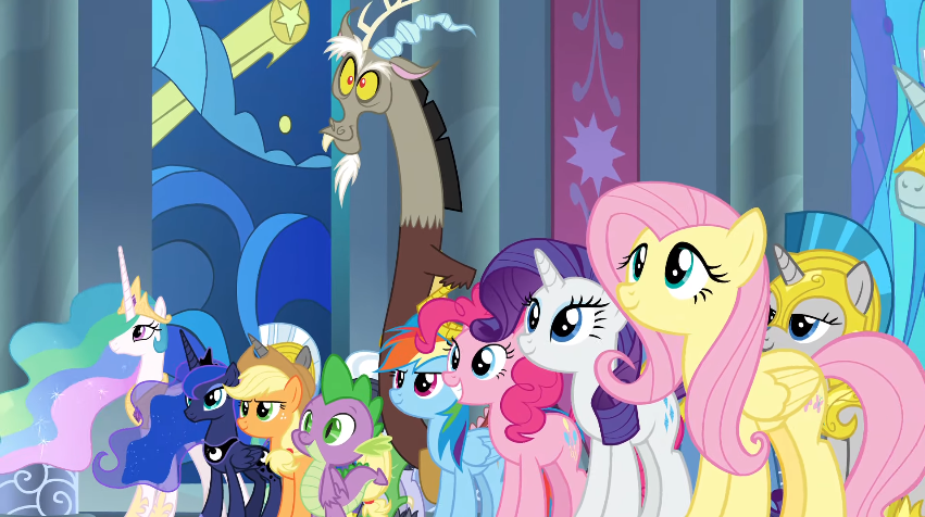 #2167814 - safe, screencap, applejack, discord, fluttershy, pinkie pie ...