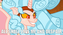 Size: 800x450 | Tagged: safe, edit, edited screencap, screencap, cozy glow, alicorn, pony, g4, the ending of the end, alicornified, animated, caption, chaos magic, cozycorn, female, galadriel, giant demon alicorn cozy glow, gif, image macro, lord of the rings, pure concentrated unfiltered evil of the utmost potency, pure unfiltered evil, race swap, solo, text, text edit, xk-class end-of-the-world scenario