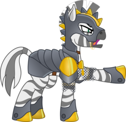 Size: 2310x2249 | Tagged: safe, artist:vector-brony, oc, oc only, pony, zebra, fallout equestria, armor, fantasy class, high res, inkscape, pointing, raised hoof, simple background, solo, transparent background, warrior, zebra oc