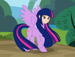 Size: 2511x1887 | Tagged: safe, artist:badumsquish, derpibooru exclusive, twilight sparkle, alicorn, monster pony, original species, pony, human head pony, g4, cursed image, female, grin, human facial structure, looking at you, my horse prince, smiling, solo, spread wings, twilight sparkle (alicorn), wat, what has magic done, what has science done, windswept mane, wings