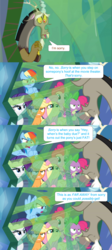 Size: 2001x4484 | Tagged: safe, edit, edited screencap, screencap, applejack, discord, fluttershy, pinkie pie, rainbow dash, rarity, spike, g4, the ending of the end, angry, caption, comic, crying, discord drama, image macro, raised eyebrow, reference, sad, screencap comic, shark tale, speech bubble, text