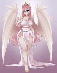 Size: 900x1150 | Tagged: safe, artist:bunnywhiskerz, oc, oc only, oc:dandy, pegasus, anthro, unguligrade anthro, anthro oc, clothes, dress, female, jewelry, mare, solo, tiara, wide hips, wings