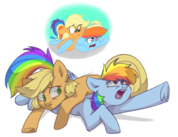 Size: 2500x1920 | Tagged: safe, artist:chibadeer, applejack, rainbow dash, pony, g4, prone