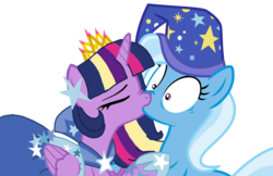 Size: 3128x2032 | Tagged: safe, artist:limedazzle, artist:徐詩珮, edit, trixie, twilight sparkle, alicorn, pony, g4, female, high res, kissing, lesbian, ship:twixie, shipping, simple background, transparent background, twilight sparkle (alicorn)
