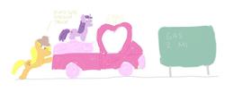 Size: 1024x422 | Tagged: safe, artist:addelum, applejack, twilight sparkle, earth pony, pony, unicorn, g4, applejack truck, cardboard cutout, female, mare, truck, unicorn twilight