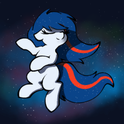 Size: 750x750 | Tagged: safe, artist:masserey, oc, oc only, oc:nasapone, pony, eyes closed, floating, smiling, solo, space, stars