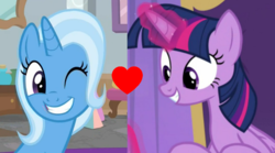 Size: 888x492 | Tagged: safe, edit, edited screencap, screencap, trixie, twilight sparkle, alicorn, pony, a horse shoe-in, g4, the ending of the end, female, lesbian, ship:twixie, shipping, shipping domino, twilight sparkle (alicorn)
