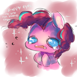 Size: 1000x1000 | Tagged: safe, artist:aquagalaxy, pinkie pie, earth pony, pony, g4, crying, cute, diapinkes, female, mare, puppy dog eyes, solo, teary eyes, text