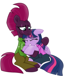 Size: 9450x11242 | Tagged: safe, artist:ejlightning007arts, tempest shadow, twilight sparkle, alicorn, pony, unicorn, g4, broken horn, clothes, crossover, cute, eye scar, eyes closed, female, horn, judy hopps, lesbian, nick wilde, scar, ship:tempestlight, shipping, traditional art, twilight sparkle (alicorn), vector, zootopia