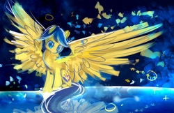 Size: 1224x792 | Tagged: safe, artist:aquagalaxy, oc, oc only, oc:jediel, pegasus, pony, reflection, sitting, solo, spread wings, wings