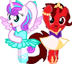 Size: 784x695 | Tagged: safe, artist:angrymetal, princess flurry heart, oc, oc:princess ruby, alicorn, pony, g4, 1000 hours in ms paint, alicorn oc, arms in the air, ballerina, ballet, clothes, cute, en pointe, flurrybetes, flurryrina, one arm up, simple background, transparent background, tutu, tutus