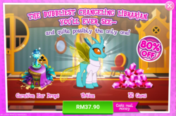 Size: 1041x685 | Tagged: safe, gameloft, idw, urtica, changedling, changeling, g4, advertisement, costs real money, gem, idw showified, introduction card
