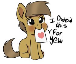 Size: 934x790 | Tagged: safe, artist:almond evergrow, oc, oc only, oc:almond evergrow, earth pony, pony, baby, baby pony, colt, drawing, heart, male, mouth hold, simple background, solo, white background