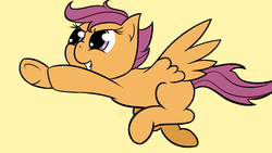 Size: 1920x1080 | Tagged: safe, artist:muzza299, scootaloo, pegasus, pony, g4, dynamic pose, simple background