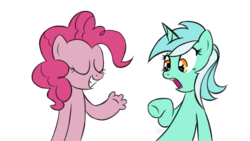 Size: 1920x1080 | Tagged: safe, artist:muzza299, lyra heartstrings, pinkie pie, pony, g4, too many pinkie pies, bipedal, hand, simple background, transparent background