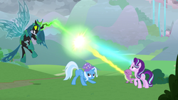 Size: 1920x1080 | Tagged: safe, artist:tardifice, artist:wanderzinho, edit, edited screencap, screencap, queen chrysalis, spike, starlight glimmer, trixie, g4, the ending of the end, butt, hat, magic, mooning, plot, ultimate chrysalis, vector