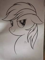 Size: 720x960 | Tagged: safe, artist:henry forewen, rainbow dash, pony, g4, bust, monochrome, sketch, solo, traditional art