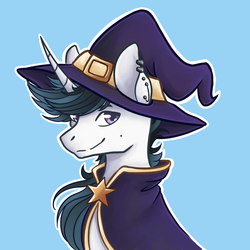 Size: 1000x1000 | Tagged: safe, artist:flaming-trash-can, oc, oc only, pony, unicorn, clothes, ear piercing, hat, piercing, simple background, solo, witch hat, ych result