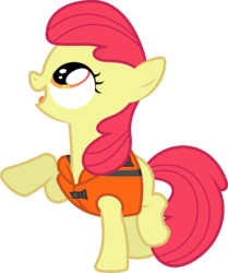 Size: 3661x4380 | Tagged: safe, artist:dasprid, edit, editor:slayerbvc, vector edit, apple bloom, earth pony, pony, g4, pinkie apple pie, accessory-less edit, female, filly, lifejacket, looking up, missing accessory, simple background, solo, transparent background, vector