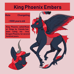 Size: 3150x3150 | Tagged: source needed, useless source url, safe, artist:_dalevski, oc, oc:king phoenix embers, changeling, dracony, dragon, hybrid, pony, donut steel, high res, red changeling, reference sheet, royal changeling, ych result